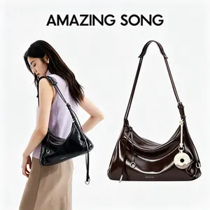 Amazing Song Donut Hobo Bag,Split leather bag Soft Underarm Shoulder Crossbody Bag for Women, Versatile Daily Commute Dumpling Bag, Multiple