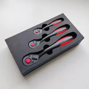 3-Piece 72-Tooth Composite Ratchet Set, 1/4", 1/2", 3/8" Drive Ratchet Handle - Chrome Vanadium Steel Construction & Full Composite Shell - Offset Handle - 72-Tooth Quick Release Reversible Heads