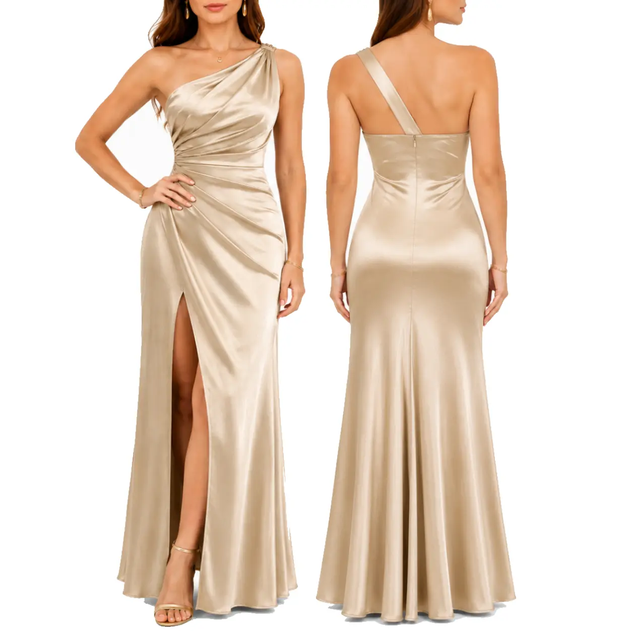 ROSEGALETTE Women's Formal Wear - Chic Satin Halter Maxi Dress, Sleeveless Fitted Gown with a High Split for Bachelorette Party & Night Out, Halter Neck, Below Ankle backtoschoolshopping, Elegant, Plain, Formal Dress, Wedding, Xl, Elegant Dresses, Going O