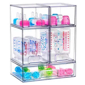 Sorbus Stackable Acrylic Storage Drawers Variety Pack Clear Plastic Organizer Bins for Baby Bottles Makeup Bathroom Vanity Kitchen Countertop Organization Pull-Out Drawer Design for Cabinets Pantry