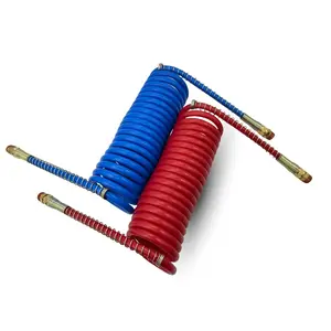 TORQUE Tractor Trailer Air Brake Line Hose Coil Assembly Coiled Set Airline Kit Air Hose for Semi Truck Blue Red, 1/2" NPT Fittings (12' Length x 12" Tractor Lead) (TR022025)