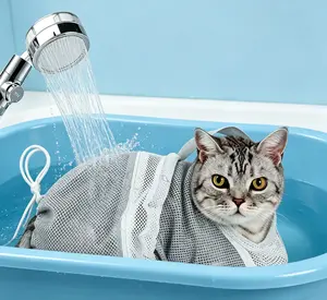 Durable Cat Washing Restraint Bag, Breathable Mesh Cat Shower Bag, Anti-Bite Adjustable Cat Grooming Net Bag, Multifunctional Pet Supplies for Bathing Trimming outdoorfun nail
