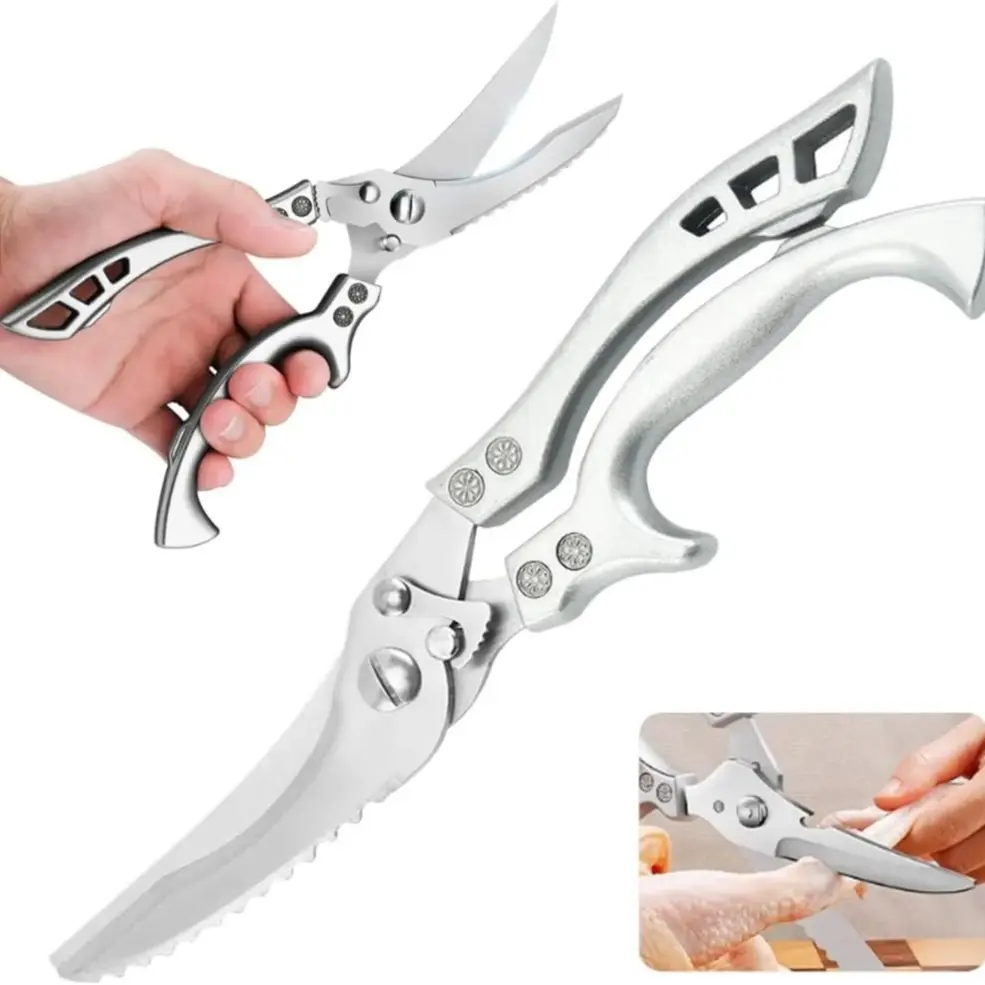 Professional Heavy-Duty Kitchen Scissors Cutting with Non-Slip Handle and Safety Lock, Dishwasher Safe, Cut Meat, Turkey, Fish, Vegetables, Kitchen Shears, Kitchenware