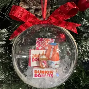 Dunkin Donuts Ornament Modern Christmas Decoration with Red Bow Handmade Personalized Holiday Ornaments for Festive Season