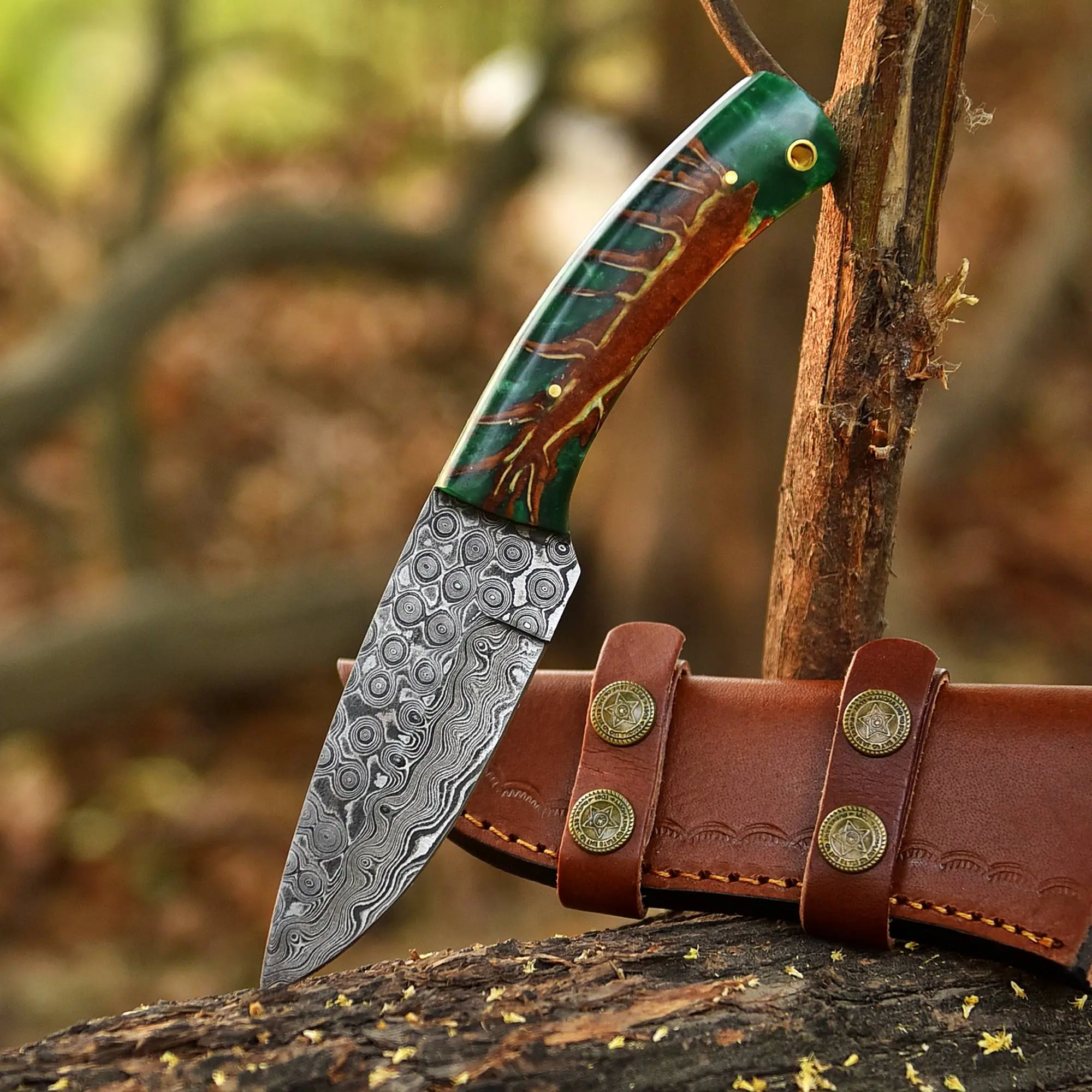 Luxury Handmade Damascus Fixed Blade Knife Skinning Knife Outdoor Hunting Utility Knife