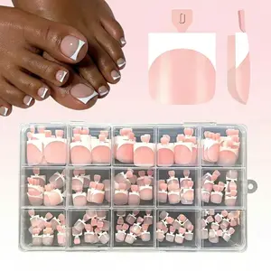 Baby Pink French Tips Toe Press On Nails, 150pcs Square Pre-Designed Soft Gel Thick False Toenail Extension, Berry Pink Full Cover Acrylic for DIY 15 Sizes