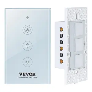 VEVOR WiFi Smart Light Dimmer Switch, 100-250V AC Wi-Fi 2.4GHz, 15% to 85% Stepless Dimming LED Dimmable Smart Switch with Touch Panel, App Remote Control Voice Compatible with Alexa Google Home