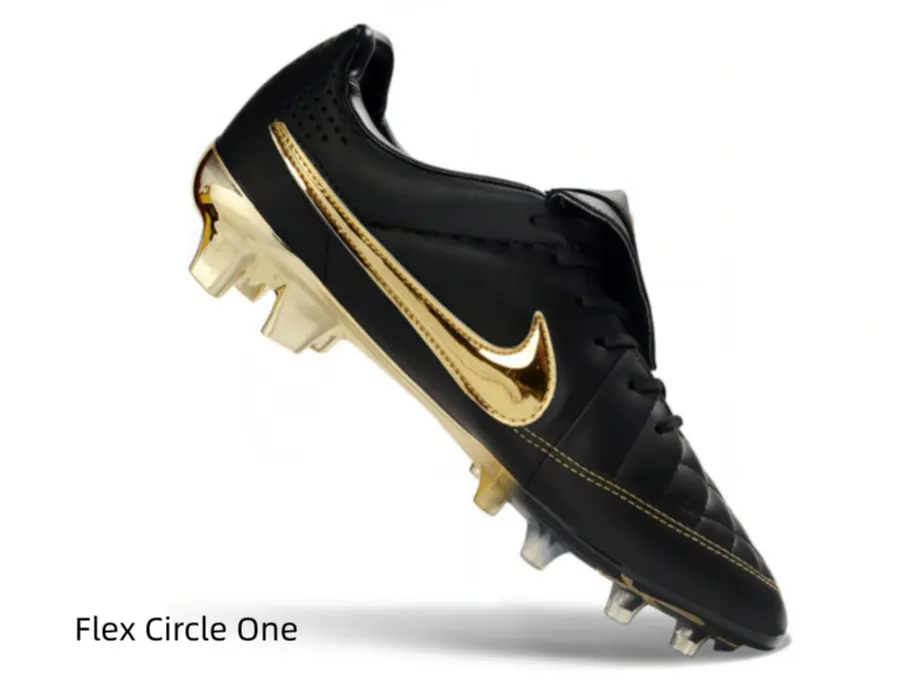 Men's Leather Look Soccer Boots - Black Gold Football Cleats Flexible Performance Upper