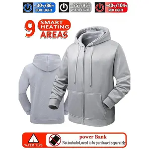 One gray smart seven-zone heated electric jacket; a casual, warm, temperature-controlled hooded cardigan jacket; unisex outdoor sports climbing gear; a winter windproof heated jacket with a USB interface, adjustable as needed.