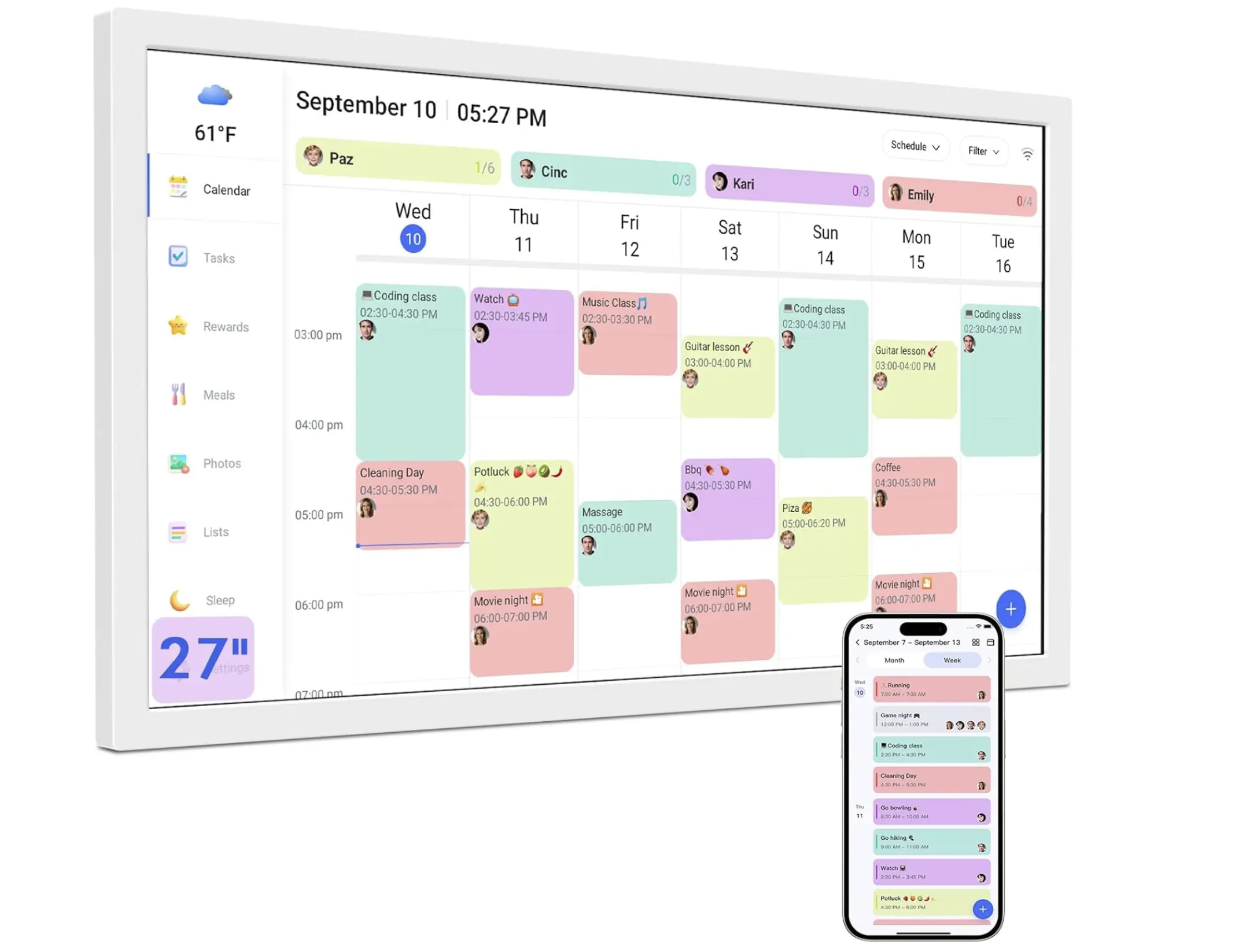 16 Inch Smart Digital Calendar Max, Wall Mountable Electronic Family Planner with Touchscreen, 1920 * 1080 IPS Display for Home & Office, Chore Chart & Event Sync White Gifts for Women