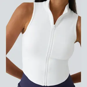 Halara Mock Neck Zip Front Sleeveless Cropped Tank Top