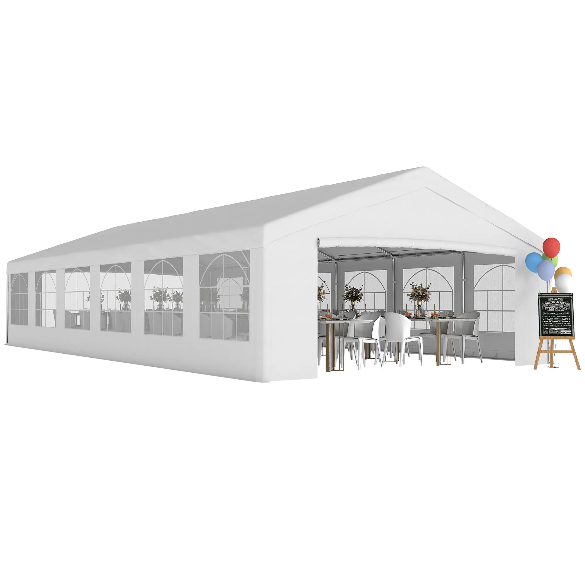 Outsunny 20x40 ft Sturdy Galvanized Steel Heavy-Duty Outdoor Patio Event Shelter, Waterproof Party Tent Gazebo with Removable Sidewalls, Window Panels, Rain & Sun Cover for Weddings, Graduation, White Portable Shade/Rain & Sun Shelters & Gazebos Carport,