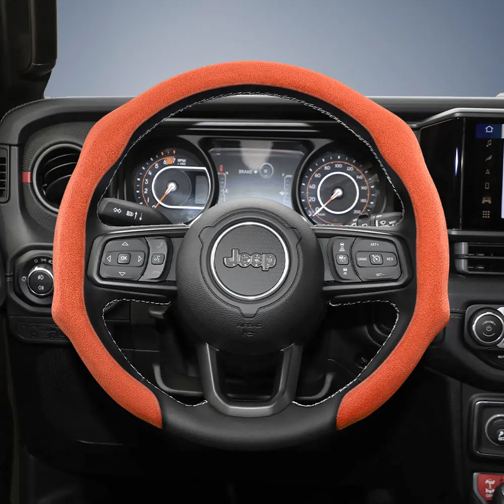 For Jeep Alcantara Leather Steering Wheel Cover & Protector, Car accessories, Suede Quick-install All-season Anti-slip Sweat-absorbing For Grand Cherokee/Compass/Wrangler/Renegade/Avenger/Grand Wagoneer/Gladiator/Commander