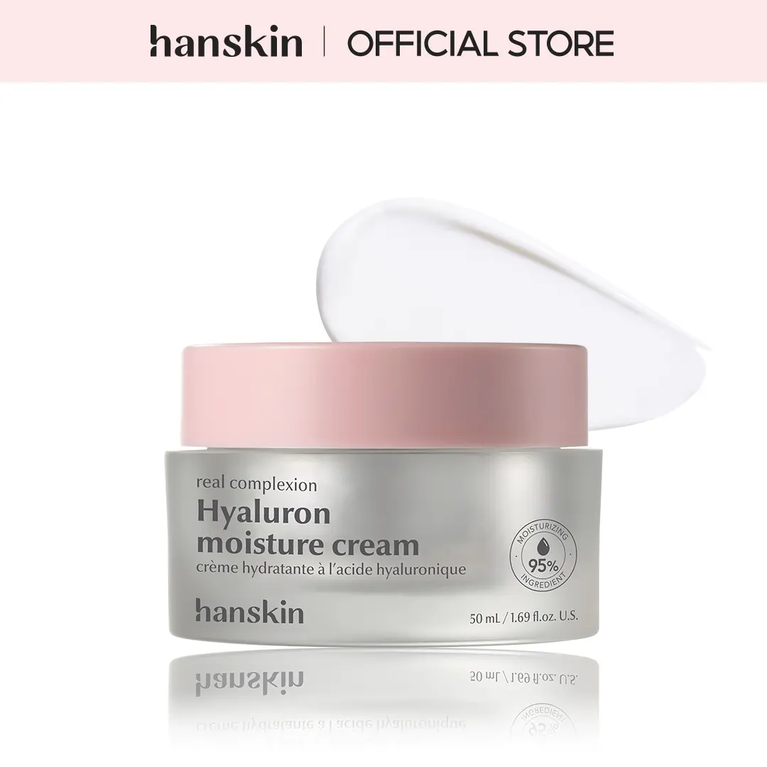 Hanskin Hyaluron Moisture Cream with Hyaluronic Acid & Niacinamide, Soothing Face Moisturizer for Dry, Normal and Sensitive Skin, 50ml, Lightweight, Hydrate, Daily Moisture Nourishing, Fragrance Free, Cruelty Free, 24 Hours, Plumping, All Skin Types, Barr