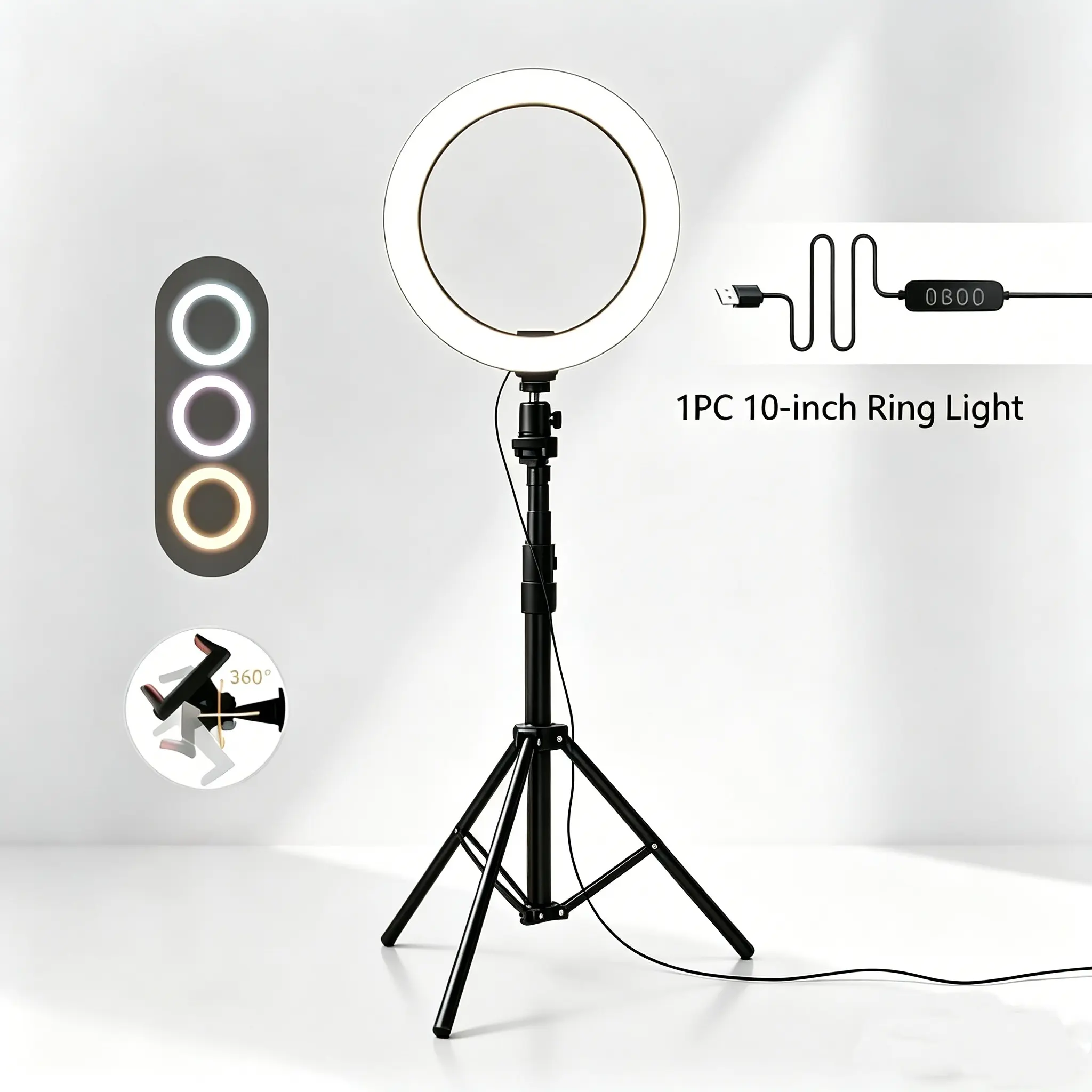 EMART  13"Ring Lights with  Tripod Stands and Phone Holder, 360° Adjustable LED  Selfie Ring Light for Desk with Phone Holder, Adjustable Laptop Light for Video Recording