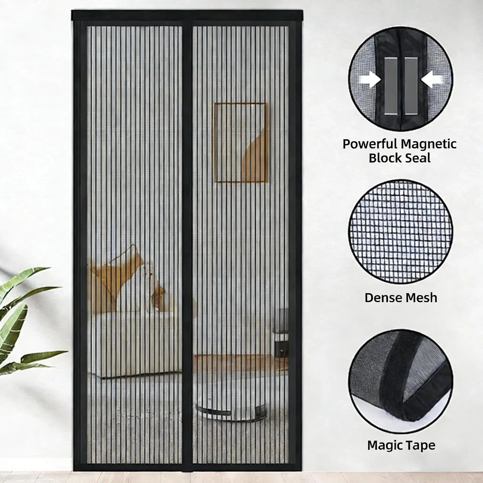 Magnetic Screen Door - Retractable Mesh Net for 36"x83" & 35.5"x82.7" Doors | Hands-Free Self Sealing, Pet & Kid Friendly Bug Screen for Front/Patio Door