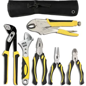 Pliers Set 6-Pieces 10-Inch Groove Joint Pliers 8-Inch Adjustable Wrench Combination Pliers Locking Pliers 6-inch Long Nose Diagonal  Pliers Maintenance Tool Kit with Tool Pouch