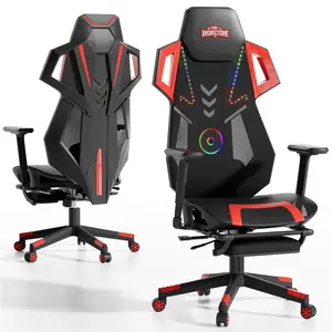【Cyber Mech Chair】Mr IRONSTONE Mecha Gaming Chair with Fan & Bluetooth Speakers, Ergonomic Mesh Computer Chair with RGB Lights, Footrest & 2D Armrests, High Back Office Chair for Gaming, Black/Red