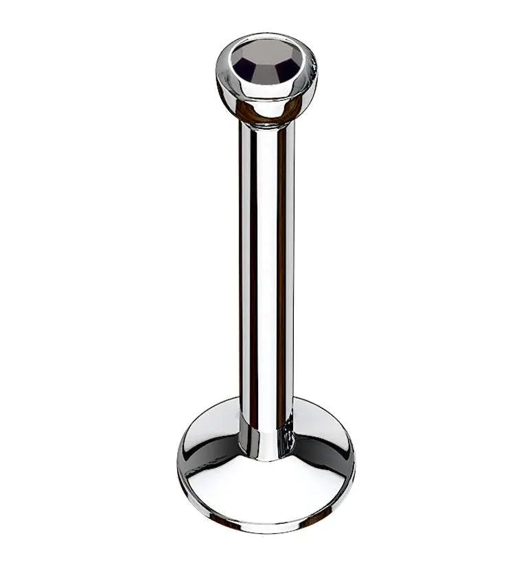 Black CZ Bezel Labret Stud (Convex Disk)