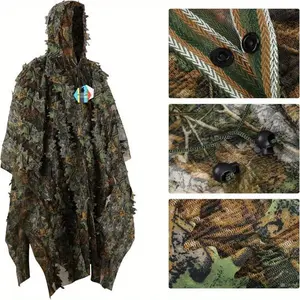 Ultra-Lightweight 3D Leafy Camo Ghillie Suit for Hunting, Shooting Wildlife Photography-Durable Polyester, Mixed Colors, Airsoft, Turkey Hunting, Perfect Camouflage for Men, 3D Leafy Camo Poncho for Hunting Bird Watch Military CS Woodland H