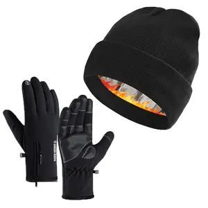Winter Beanie Hat Touchscreen Gloves Set for Men Women, 2 Pcs Warm Soft Cold Weather Winter Set with Windproof Stretchy Beanie & Anti-Slip Touchscreen Gloves, Ideal for Outdoor Driving Skiing Hiking Cycling Daily Wear mittens