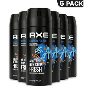 AXE Anarchy For Him Body Spray 6 Pack (150ml/5.o8oz) - High Performance 48-Hour Non-Stop Fresh Fragrance Invisible Men's Antiperspirant Deodorant