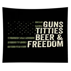 250th Anniversary Guns Beer & Freedom Flag |   Distressed American Flag Patriotic Man Cave Workshop Wall Decor
