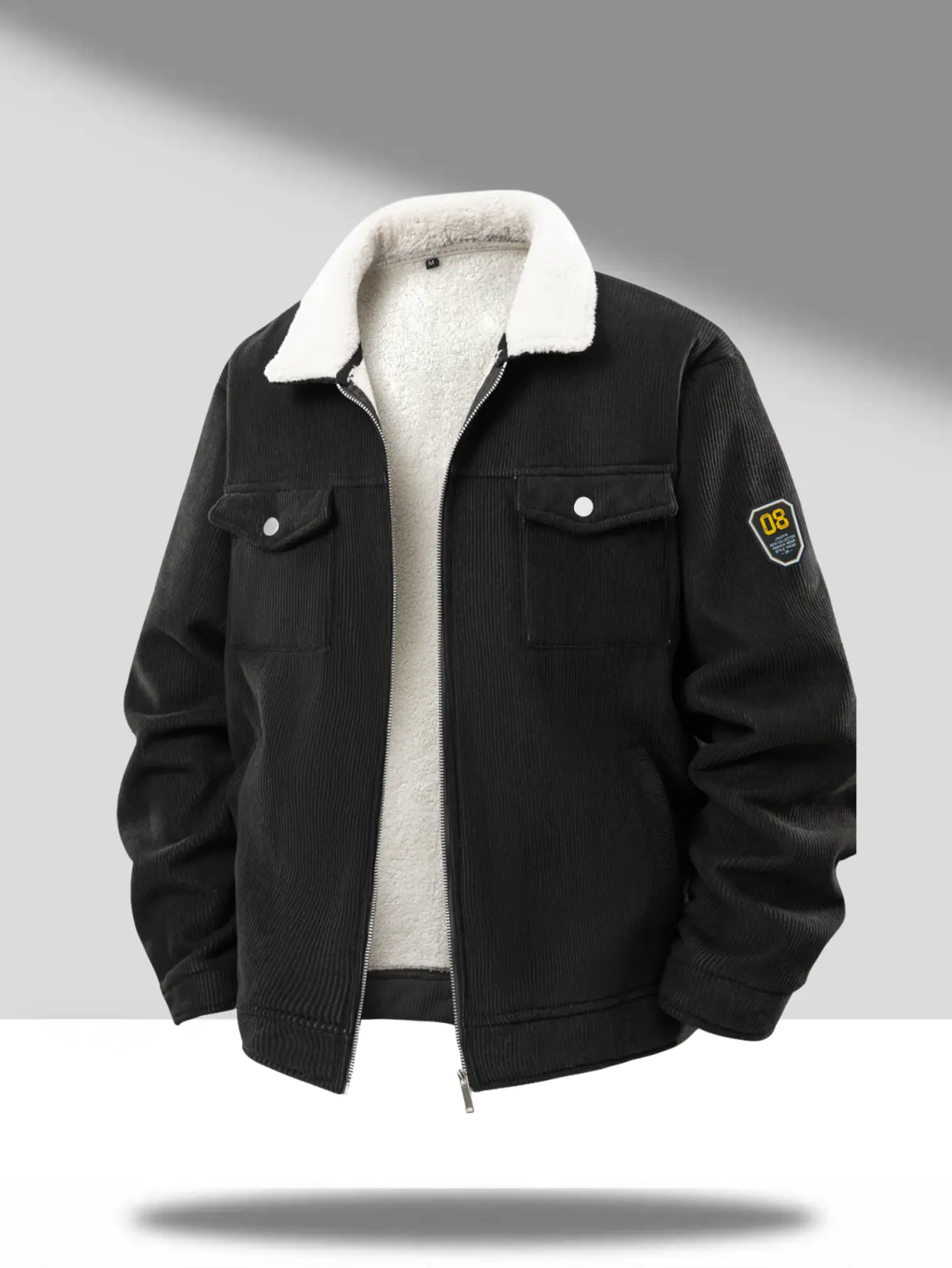 Men's Plain Casual Vintage Jackets - Corduroy Collar, Faux Lambswool Lining, Chest Pockets, Elbow Patches for Streetwear