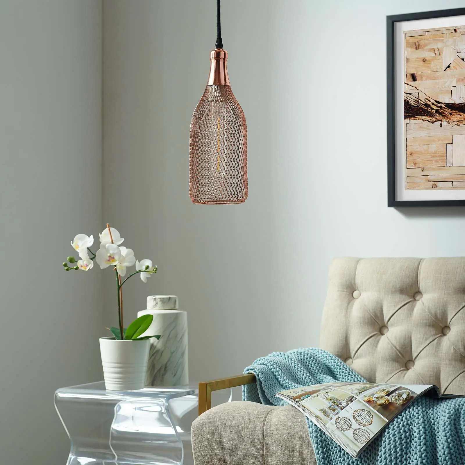 Modway Glimmer Bottle-Shaped Rose Gold Pendant Light