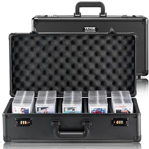 VEVOR Graded Card Storage Box, 5 Slots, Graded Sports Cards Holder Carrying Case with Coded Lock Foam Dividers, for 162 PSA Graded Cards 115 BGS Cards 130 SGC Cards 585 Top Loaders or 999+ Loose Cards Metal Organiser