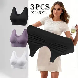 3pcs Women's Plus Size 1XL-5XL Seamless Full-Coverage Wireless Bras Ultra-Soft Wide Strap Double-Layer Removable Padding High-Elasticity Wire-Free Gym Workout Tops Breathable All-Season Pink Lavender White Navy