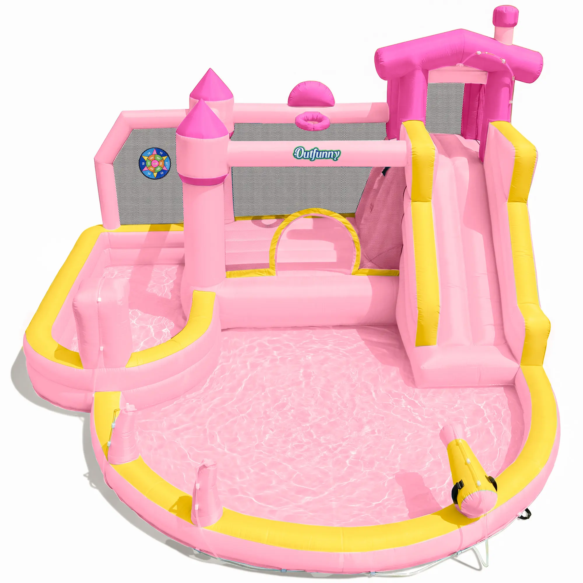 Outfunny Multi-Purpose Inflatable Water Castle Playset - Inflatable Water Slide, Bounce House, Blow Up Swimming Pool Set, Storage Bag Included Accessory Kit for Kids 3-12 (Backyard Outdoor Toy Gift), Inflatable Water Slides, Blow Up Pool