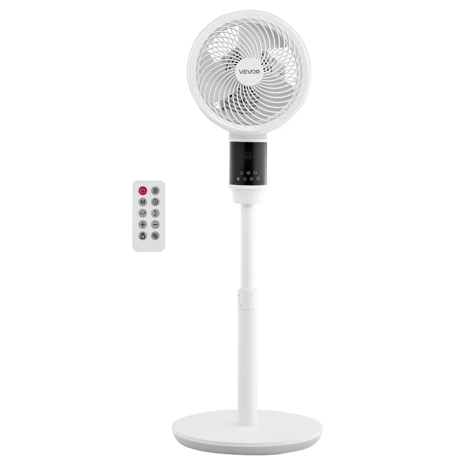 【Backtoschool】VEVOR 9-Inch Pedestal Fan, 80° Oscillating Standing Floor Fan with Quite DC Motor, Remote Control, 9 Speeds & 4 Smart Modes, 24H Timer, Adjustable Height, for Home, Bedroom, Living Room, White, Cooling Fan