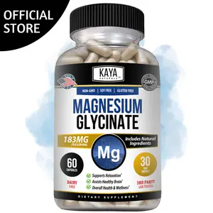 Kaya Naturals Magnesium Glycinate 183mg Chelated for Maximum Absorption, Non-GMO, NO Gluten Dairy & Soy, Supports Muscle, Joint, and Heart Health - 60 Veggie Caps Supplement
