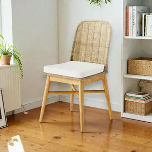 Studio McGee Natural Weave Juniper Dining Accent Chair with Cream Cushion and Metal Legs, Rustic Look Indoor Furniture