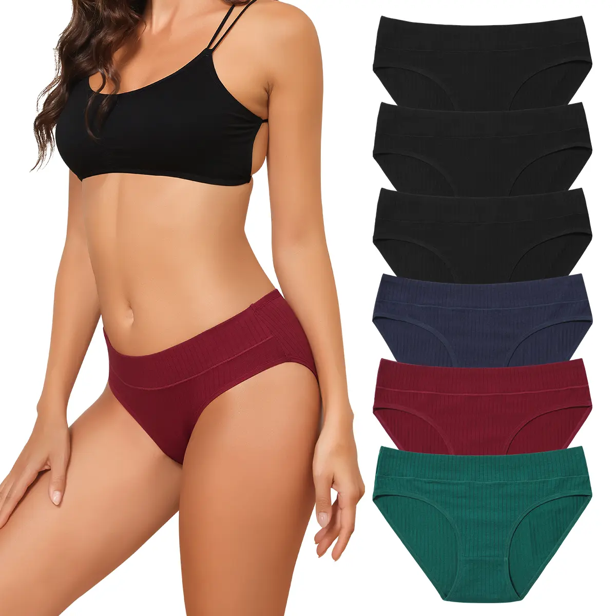 LEVAO Women's Cotton Plus-Size Basic Panties, 6-Pack Lady Soft Fit Cheeky Panty, Breathable Stretch Hipster Briefs, Comfortable No-Show Underwear, Cotton Underwear, Panties For Women, 100% Cotton Crotch Period Panties