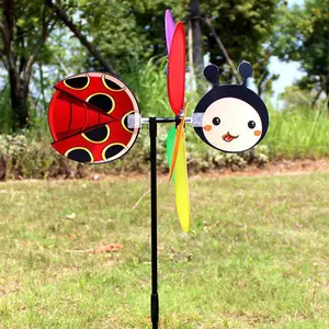 Garvee Pszczoła Garden Windmill Spinner with Six Colorful Bee Pegs, 3D Cartoon Windmill Whirligig Stakes for Home and Garden Decoration