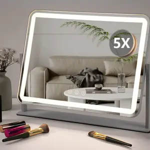 360° rotating LED makeup mirror, equipped with adjustable 3-color leds and brightness level mirror, suitable for office desks, bedrooms and dressing rooms, with touch screen