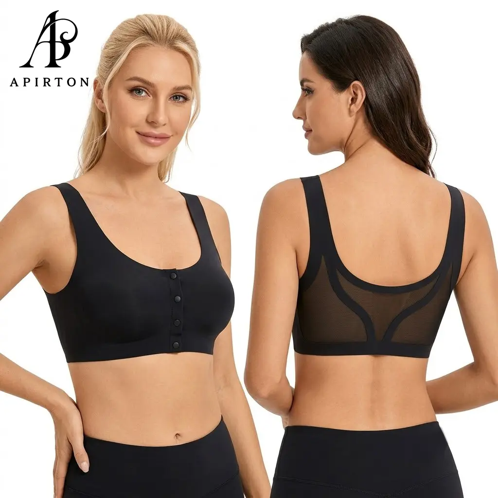 Apirton Women's Casual Wireless Bra, a Seamless and Lightweight Design with a Breathable Mesh Back for Everyday Comfort, Comfortable, Style, Basic, Minimalist, Front Closure, Mesh U-Back, Cold Wash, Elastane Blend