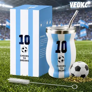 VEDKC Argentina #10 Yerba Mate Cup Set with Bombilla Straw | Stainless Steel Insulated Mate Gourd | Premium 2026 Soccer Fan Gift for Him Men Boyfriend Dad