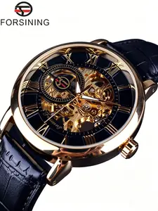 Luxury Men's Mechanical Analog Watch, Classic Roman Numerals, Punk Style, Alloy Case, Mineral Glass, Waterproof Wristwatch, All Seasons, Perfect Gift