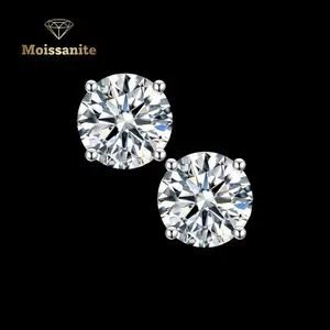 1 Pair Moissanite Stud Earrings 1CT 2CT 4CT 6CT D Color VVS1 Clarity Brilliant Round Cut Lab Created Diamond 18K White Gold Plated 925 Sterling Silver Earring Jewelry Gifts For Women Men Girls