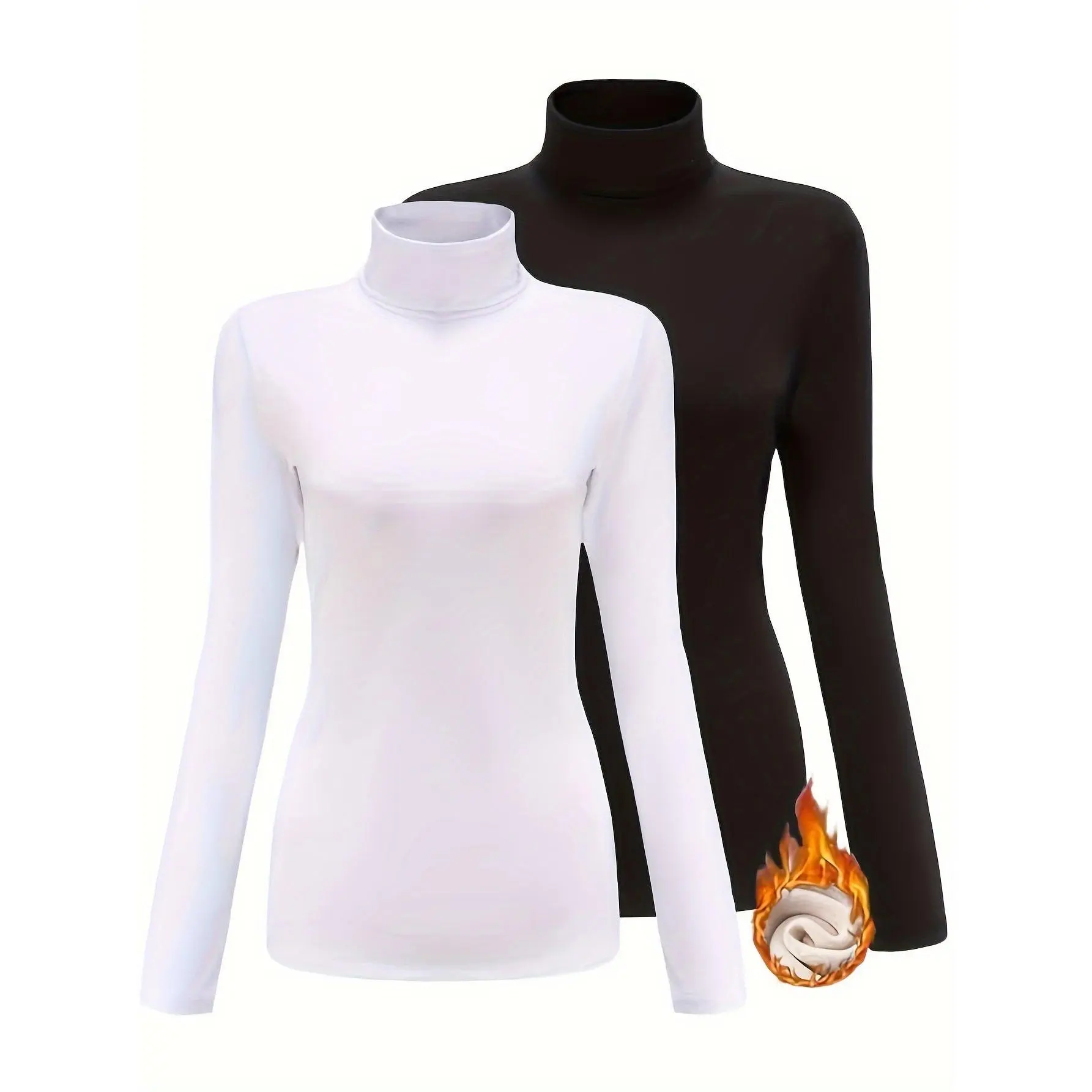 Womens Thermal Underwear Set Plush Lined Long Sleeve High Neck Slim Fit Perfect for Fall  Winter