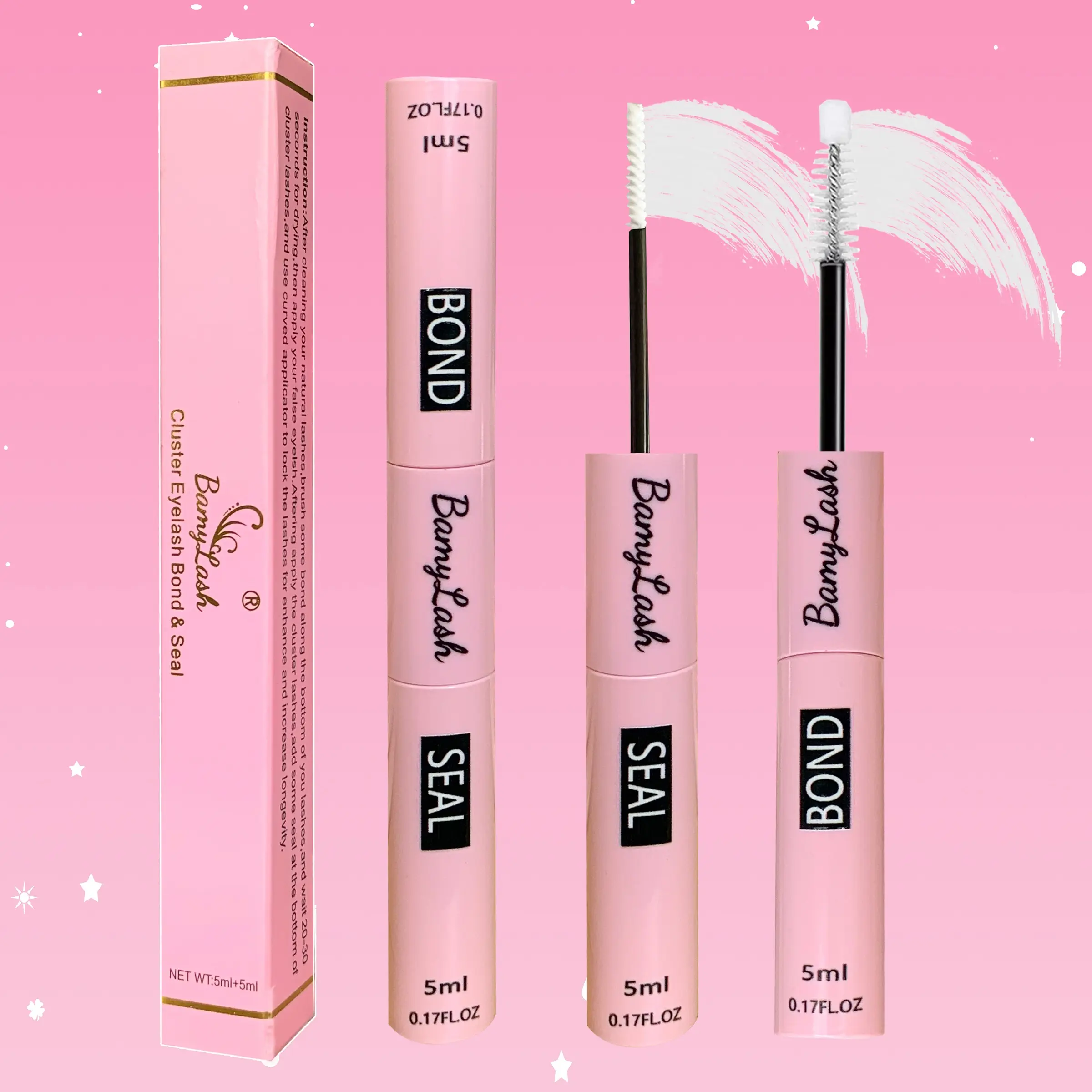 Lash Glue & Sealer Set, Waterproof Non-Irritating Formula, Long-Lasting Hold Up to 72 Hours, Suitable for Sensitive Eyes, DIY Cluster Lashes, DIY Lash Extensions Kit, Lashes Clusters Bond, Eyelash Adhesive Glue, False Eyelash Glue