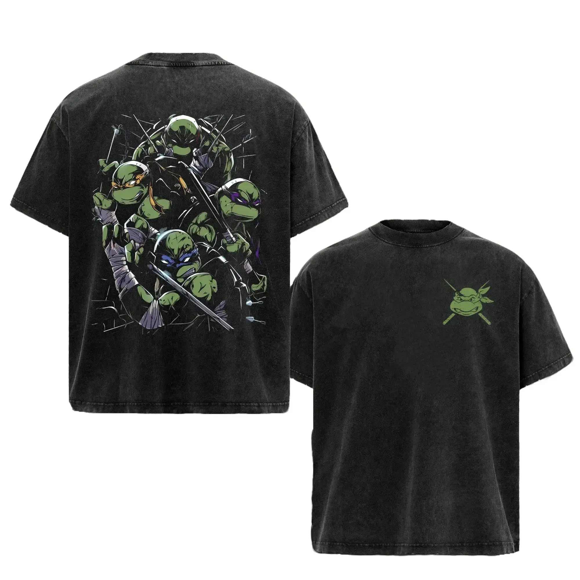 TMNT Graphic Tee - Vintage Washed Oversized T-Shirt, Premium Heavyweight Cotton 90s Retro Anime Apparel, Teenage Mutant Ninja Turtles Movie Merch for Fans, Edgy Distressed Aesthetic Unisex Top, Perfect Gift for Streetwear Enthusiasts & Urban Style Lovers,