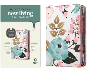 English NLT Complete Bible Book, Compact Zipper NLT Bible with Filament Enabled, Cloth Cover, Floral-Themed Design, Red Letter Edition