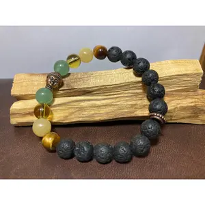 Buddha Prosperity Bracelet - Crystal healing jewelry - Aventurine - Citrine - Honey Calcite - Tigers eye - Copper