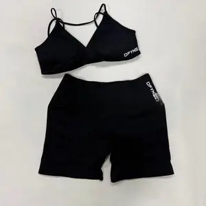 DFYNE Seamless Mix & Match Workout Set| Crossover V-Waist Gym Shorts & Ruched Strappy Sports Bra 2-Piece Outfit