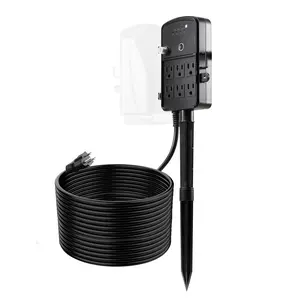 VEVOR Outdoor Power Stake, 50FT Extension Cord, Outdoor Power Strip Weatherproof with Cover, Remote Control Dusk to Dawn Light Timer Waterproof, 6 Outlets, 1875W/15A, for Christmas Lights, Garden