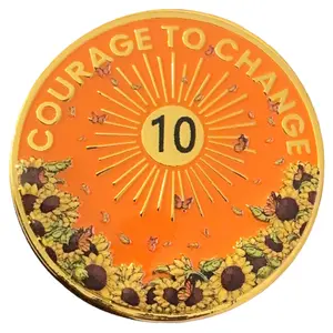 Orange Sunflower Sobriety Medallion, Chip, Token, Coin
